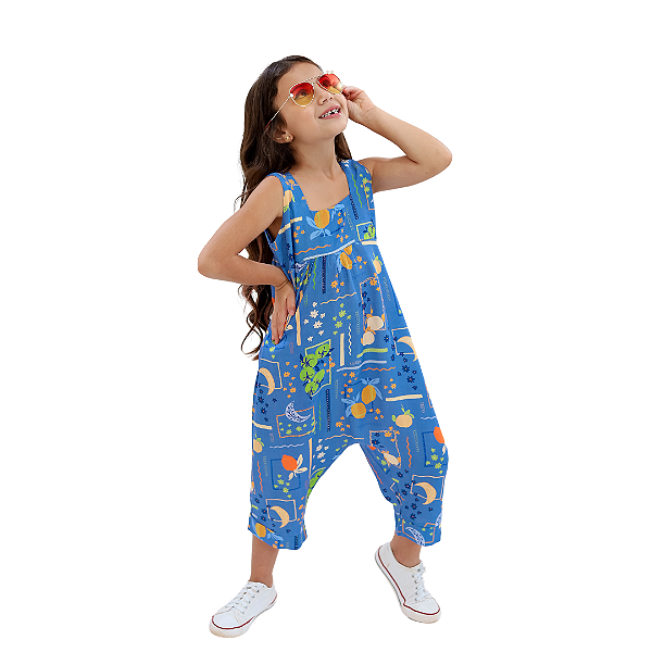 Macacão infantil  feminino azul linda viscose