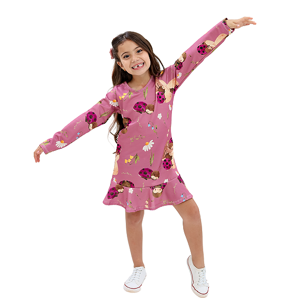 Vestido infantil feminino manga longa Kiora