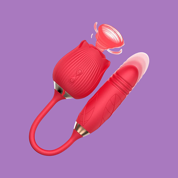 SUGADOR EM FORMATO DE ROSA + VIBRADOR VAI E VEM