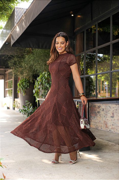 Vestido Luna em Malha Chevron com Forro