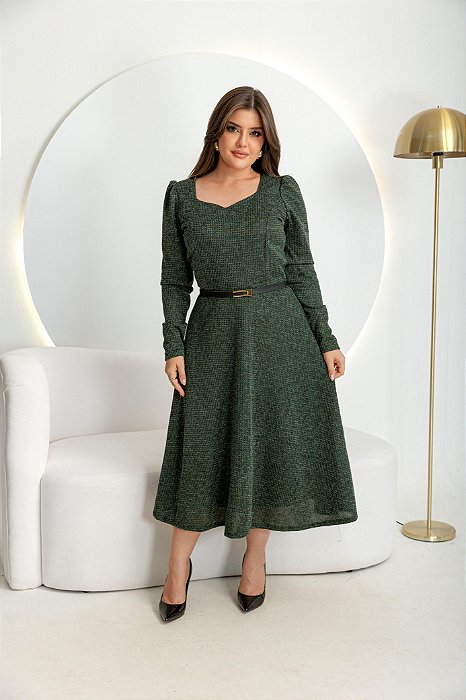Vestido Charlene Manga Longa Tweed