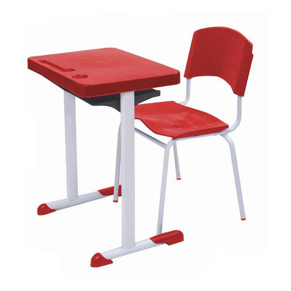 Kit Escolar Individual VERMELHO – (Mesa e Cadeira) – ADULTO – COR VERMELHO – 40082