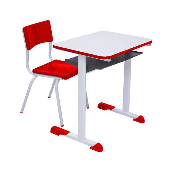 Kit Escolar Individual VERMELHO – (Mesa e Cadeira) – INFANTIL – MADEIRA – COR VERMELHO – 40086
