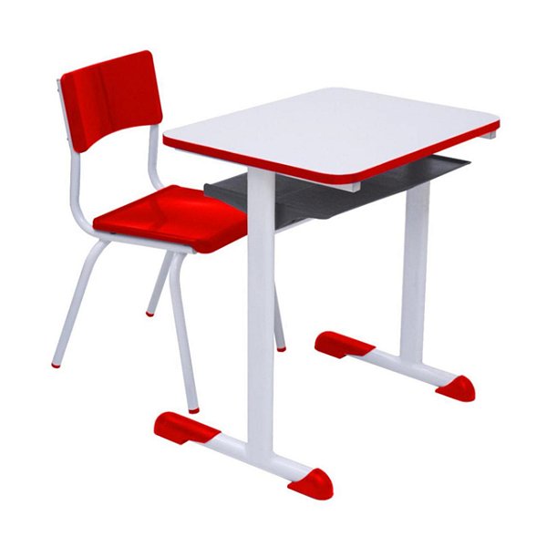 Kit Escolar Individual VERMELHO – (Mesa e Cadeira) – JUVENIL – MADEIRA – COR VERMELHO – 40092