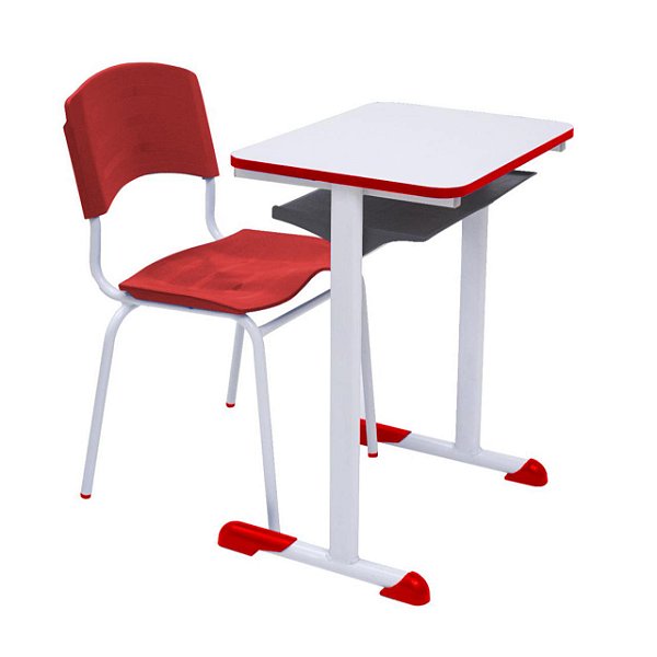 Kit Escolar Individual VERMELHO – (Mesa e Cadeira) – ADULTO – MADEIRA – COR VERMELHO – 40096