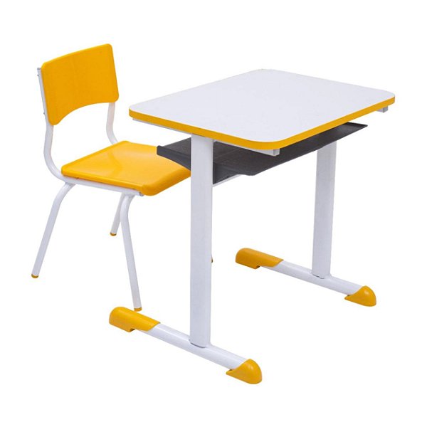 Kit Escolar Individual AMARELO – (Mesa e Cadeira) – JUVENIL – MDF – COR AMARELO – 40094