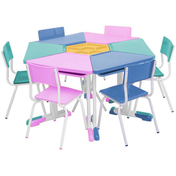 Conjunto Escolar Hexagonal BABY Mesas e Cadeiras – 06 A 09 anos – JUVENIL – 41005