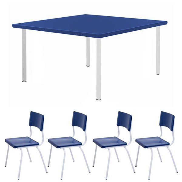 Conjunto Quadrado c/ 04 Cadeiras COR AZUL – TAMPO PLÁSTICO – 02 a 06 Anos – INFANTIL – 44000