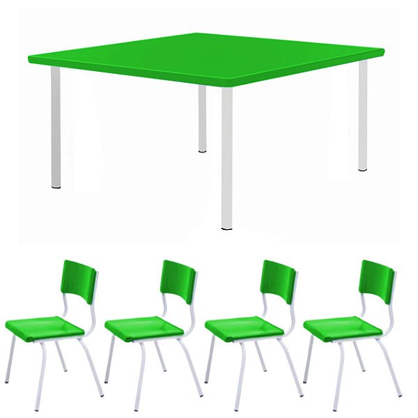 Conjunto Quadrado c/ 04 Cadeiras COR VERDE – TAMPO PLÁSTICO – 06 a 09 Anos – JUVENIL – 44006