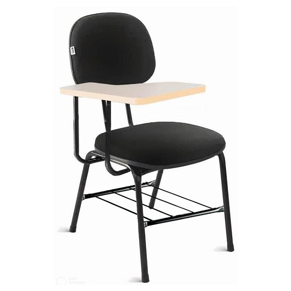 Carteira Universitária Secretária Estofada c/ Grade – Courvin Preto – PMD – 32045