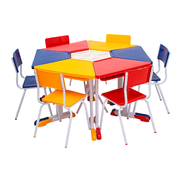 Conjunto Escolar de Mesas Trapézio Formato Hexagonal - JUVENIL (06 a 10 anos) - 77103 - Casa das Cadeiras Goiânia