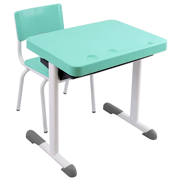 Conjunto Escolar Individual Retangular Plástico Verde Água – INFANTIL (03 a 06 anos) – 77106 - Casa das Cadeiras Goiânia