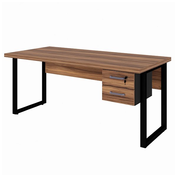 Mesa de Escritório Pés INDUSTRIAL 1,70x0,70 Com Gavetas - Nogal Sevilha/Preto - 24475 - Casa das Cadeiras Goiânia
