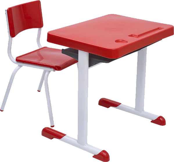Conjunto Escolar Individual Retangular Plástico Vermelho – INFANTIL (03 a 06 anos) – 77206 - Casa das Cadeiras Goiânia