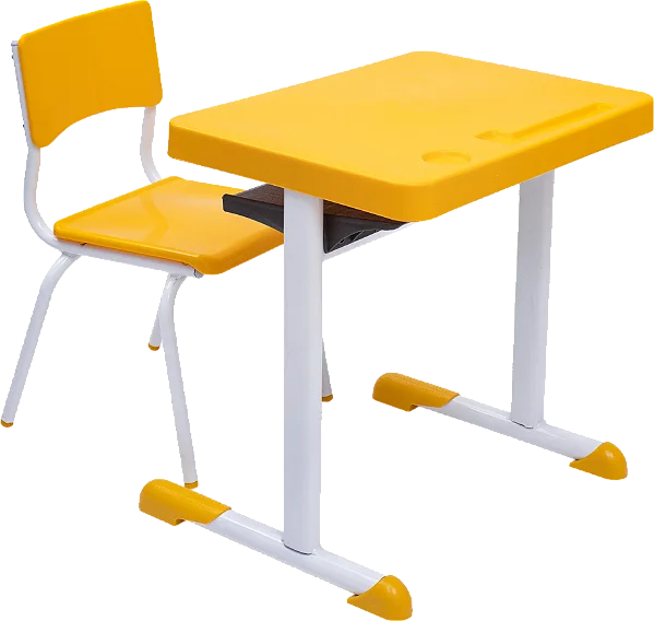 Conjunto Escolar Individual Retangular Plástico Amarelo – INFANTIL (03 a 06 anos) – 77406 - Casa das Cadeiras Goiânia