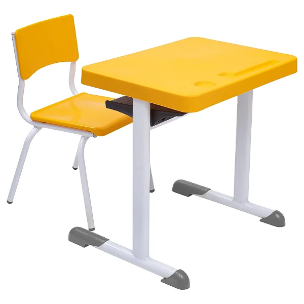 Conjunto Escolar Individual Retangular Plástico Amarelo – INFANTIL (03 a 06 anos) – 77406 - Casa das Cadeiras Goiânia
