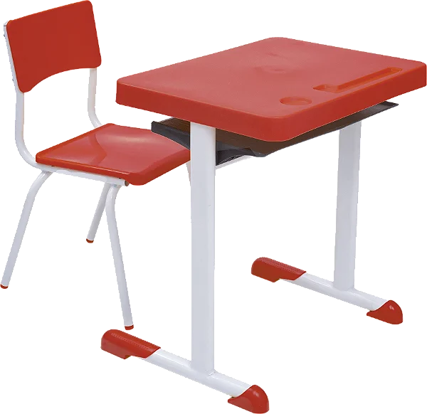 Conjunto Escolar Individual Retangular Plástico Vermelho – JUVENIL (06 a 10 anos) – 77207 - Casa das Cadeiras Goiânia