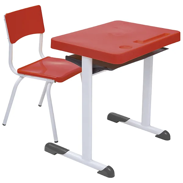 Conjunto Escolar Individual Retangular Plástico Vermelho – JUVENIL (06 a 10 anos) – 77207 - Casa das Cadeiras Goiânia