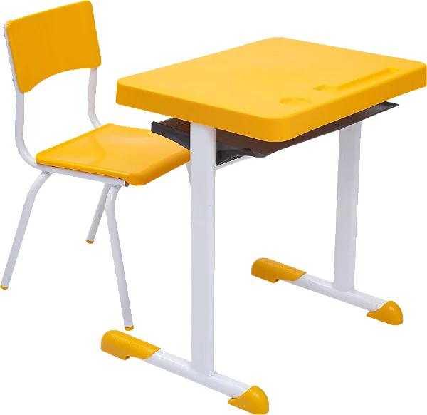 Conjunto Escolar Individual Retangular Plástico Amarelo – JUVENIL (06 a 10 anos) – 77407 - Casa das Cadeiras Goiânia