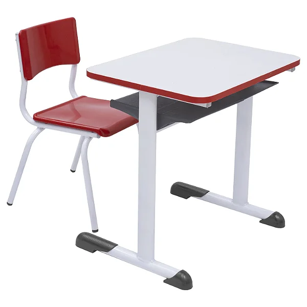 Conjunto Escolar Individual Retangular Tampo de MDF Vermelho – INFANTIL (03 a 06 anos) – 77508 - Casa das Cadeiras Goiânia