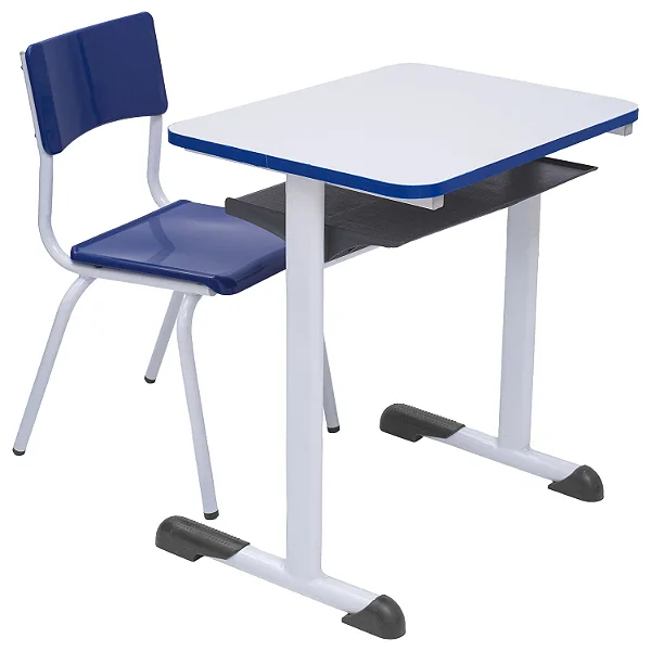 Conjunto Escolar Individual Retangular Tampo de MDF Azul – JUVENIL (06 a 10 anos) – 77608 - Casa das Cadeiras Goiânia