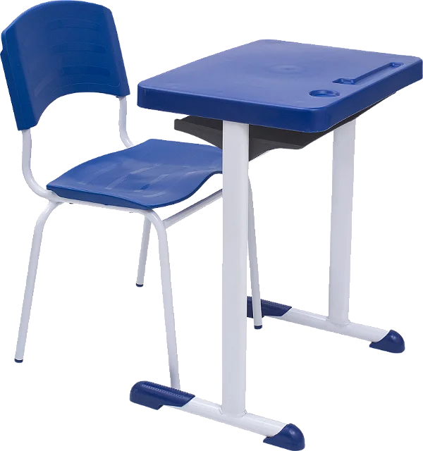 Conjunto Escolar Individual Retangular Plástico Azul – ADULTO – 77707 - Casa das Cadeiras Goiânia