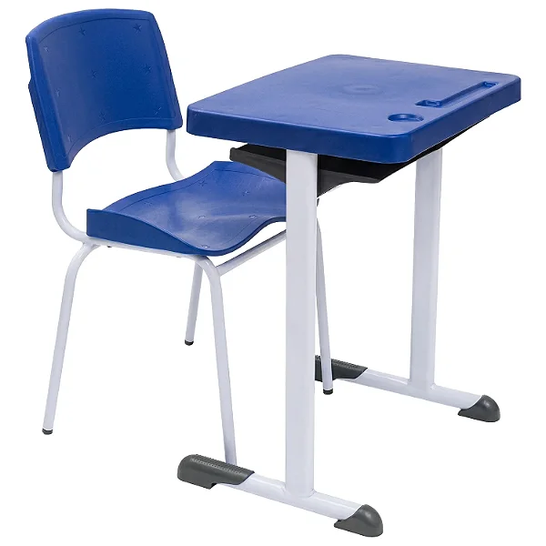 Conjunto Escolar Individual Retangular Plástico Azul – ADULTO – 77707 - Casa das Cadeiras Goiânia