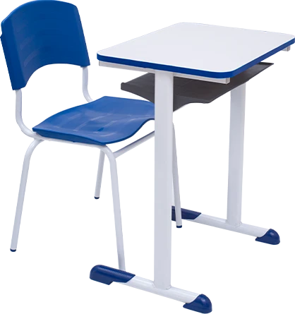 Conjunto Escolar Individual Retangular Tampo de MDF Azul – ADULTO – 77577 - Casa das Cadeiras Goiânia