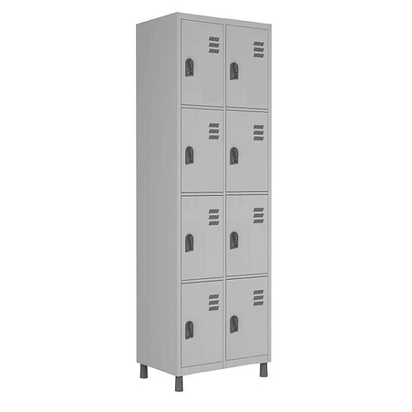 Armário de Aço Roupeiro Com 08 Portas Cinza/Cinza - 1,84×0,64×0,35m - 10017 - Casa das Cadeiras Goiânia