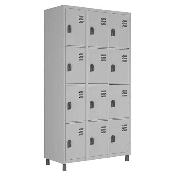 Armário de Aço Roupeiro Com 12 Portas Cinza/Cinza - 1,84×0,96×0,35m - 10911 - Casa das Cadeiras Goiânia