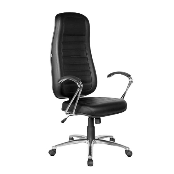 Cadeira Giratória Presidente Alta Costurada CROMADA Com Braços - 32959 - Casa das Cadeiras Goiânia