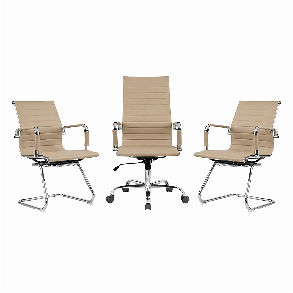 Kit Cadeiras Esteirinhas Fendi - 1 Presidente + 2 Fixas - 48239 - Casa das Cadeiras Goiânia