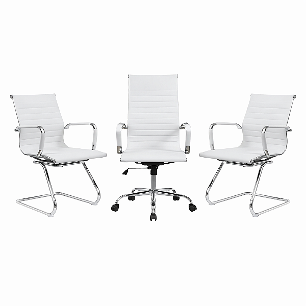 Kit Cadeiras Esteirinhas Brancas - 1 Presidente + 2 Fixas - 48242 - Casa das Cadeiras Goiânia