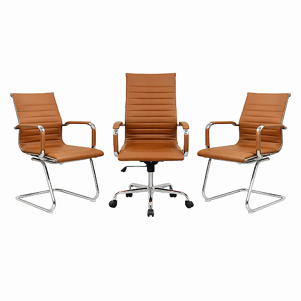 Kit Cadeiras Esteirinhas Caramelo - 1 Presidente + 2 Fixas - 48243 - Casa das Cadeiras Goiânia