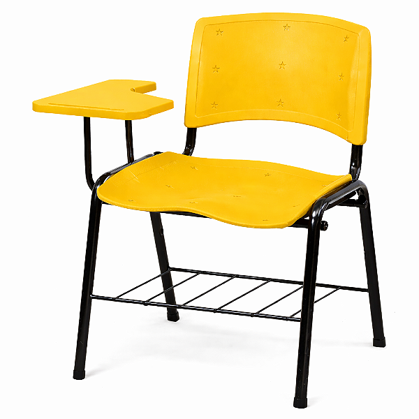 Carteira Universitária Escolar Amarela com Prancheta Plástica Amarela - 65636 - Casa das Cadeiras Goiânia