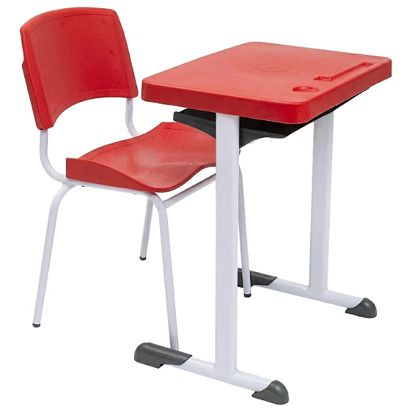 Conjunto Escolar Individual Retangular Plástico Vermelho – ADULTO – 77737 - Casa das Cadeiras Goiânia