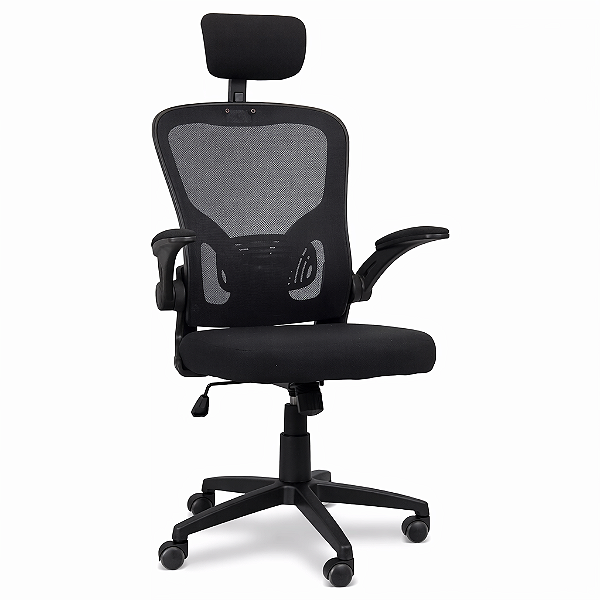 Cadeira Presidente em Tela NEXUS Com Braços Rebatíveis + Encosto de Cabeça - 20698 - Casa das Cadeiras Goiânia