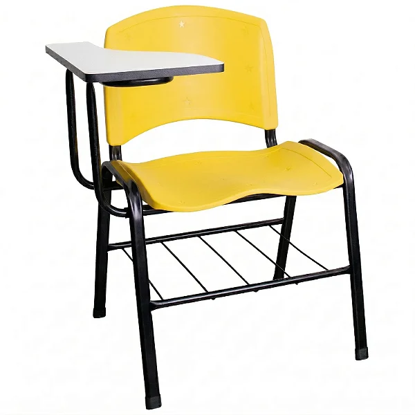 Carteira Universitária Escolar Amarela com Prancheta MDF Branco - 75636 - Casa das Cadeiras Goiânia