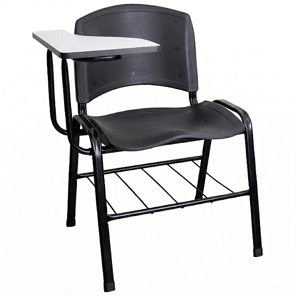 Carteira Universitária Escolar Preta com Prancheta MDF Branco - 75633 - Casa das Cadeiras Goiânia