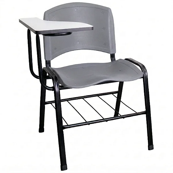 Carteira Universitária Escolar Cinza com Prancheta MDF Branco - 75640 - Casa das Cadeiras Goiânia