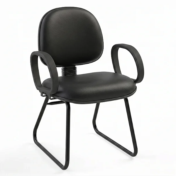 Cadeira Fixa Executiva Lisa Com Braços Fixos Base Trapézio - 32144 - Casa das Cadeiras Goiânia