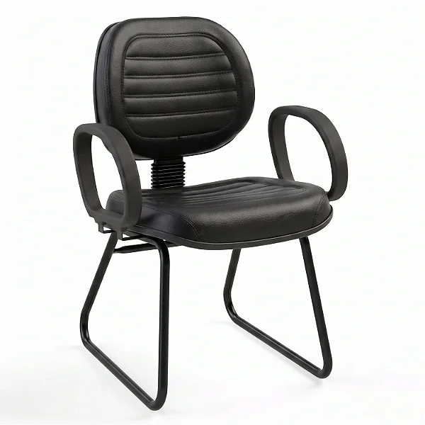 Cadeira Fixa Executiva Costurada Com Braços Fixos Base Trapézio - 32166 - Casa das Cadeiras Goiânia