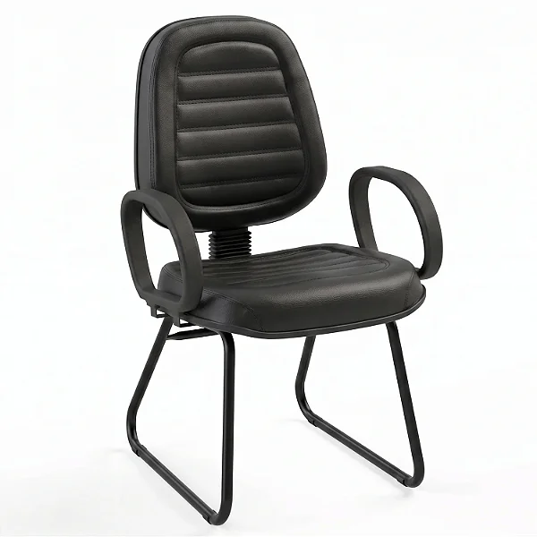 Cadeira Fixa Executiva Alta Diretorzinho Costurada Com Braços Fixos Base Trapézio - 34105 - Casa das Cadeiras Goiânia