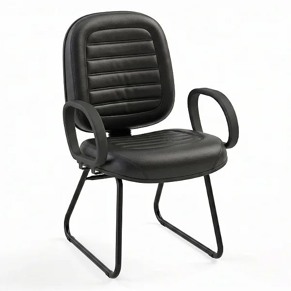 Cadeira Fixa Diretor Costurada Com Braços Fixos Base Trapézio - 34735 - Casa das Cadeiras Goiânia