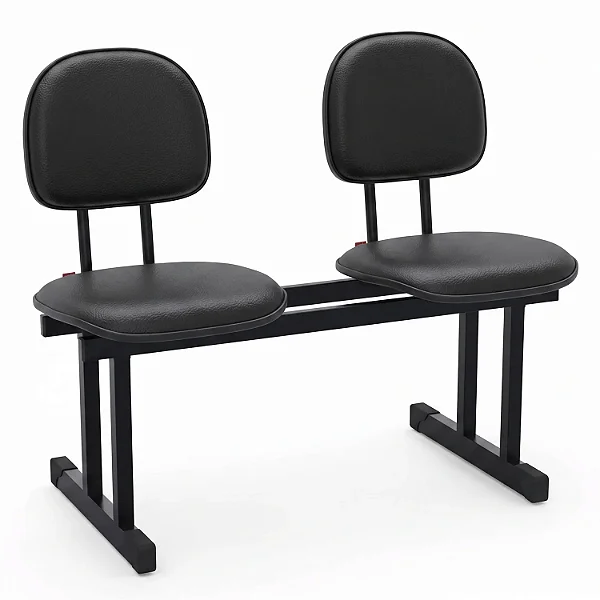 Longarina Para Recepção Secretária Estofada Courvin Preto 02 Lugares - 01432 - Casa das Cadeiras Goiânia