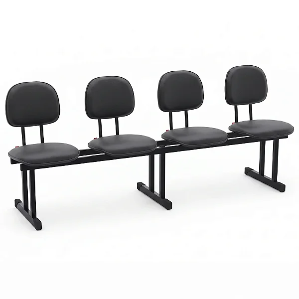 Longarina Para Recepção Secretária Estofada Courvin Preto 04 Lugares - 01434 - Casa das Cadeiras Goiânia