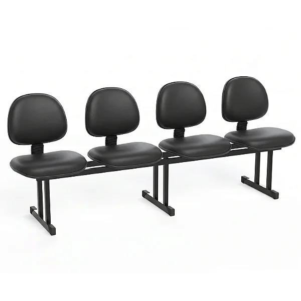 Longarina Para Recepção Executiva Lisa Estofada Courvin Preto 04 Lugares - 01437 - Casa das Cadeiras Goiânia