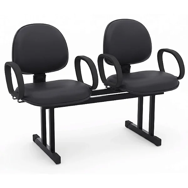 Longarina Para Recepção Executiva Lisa Estofada Courvin Preto 02 Lugares Com Braços Fixos - 01438 - Casa das Cadeiras Goiânia