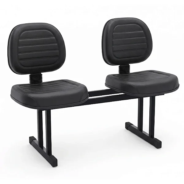 Longarina Para Recepção Executiva Costurada Estofada Courvin Preto 02 Lugares - 01441 - Casa das Cadeiras Goiânia