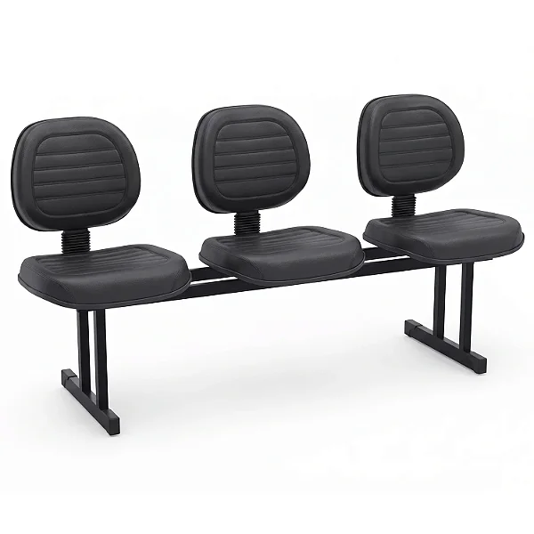 Longarina Para Recepção Executiva Costurada Estofada Courvin Preto 03 Lugares - 01442 - Casa das Cadeiras Goiânia